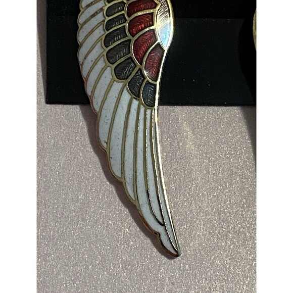 Angel Wing Drop Earrings Cloisonne Enamel Dangle White Red Green - Picture 5 of 9